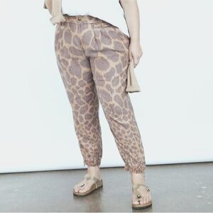 Anthropologie Washed Tamarind Giraffe Linen Blend High Rise Jogger Ankle Pants
